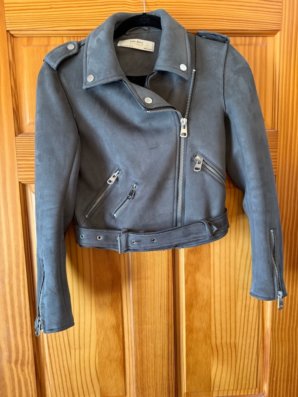 Zara Grey Suede Asymmetric Moto Jacket